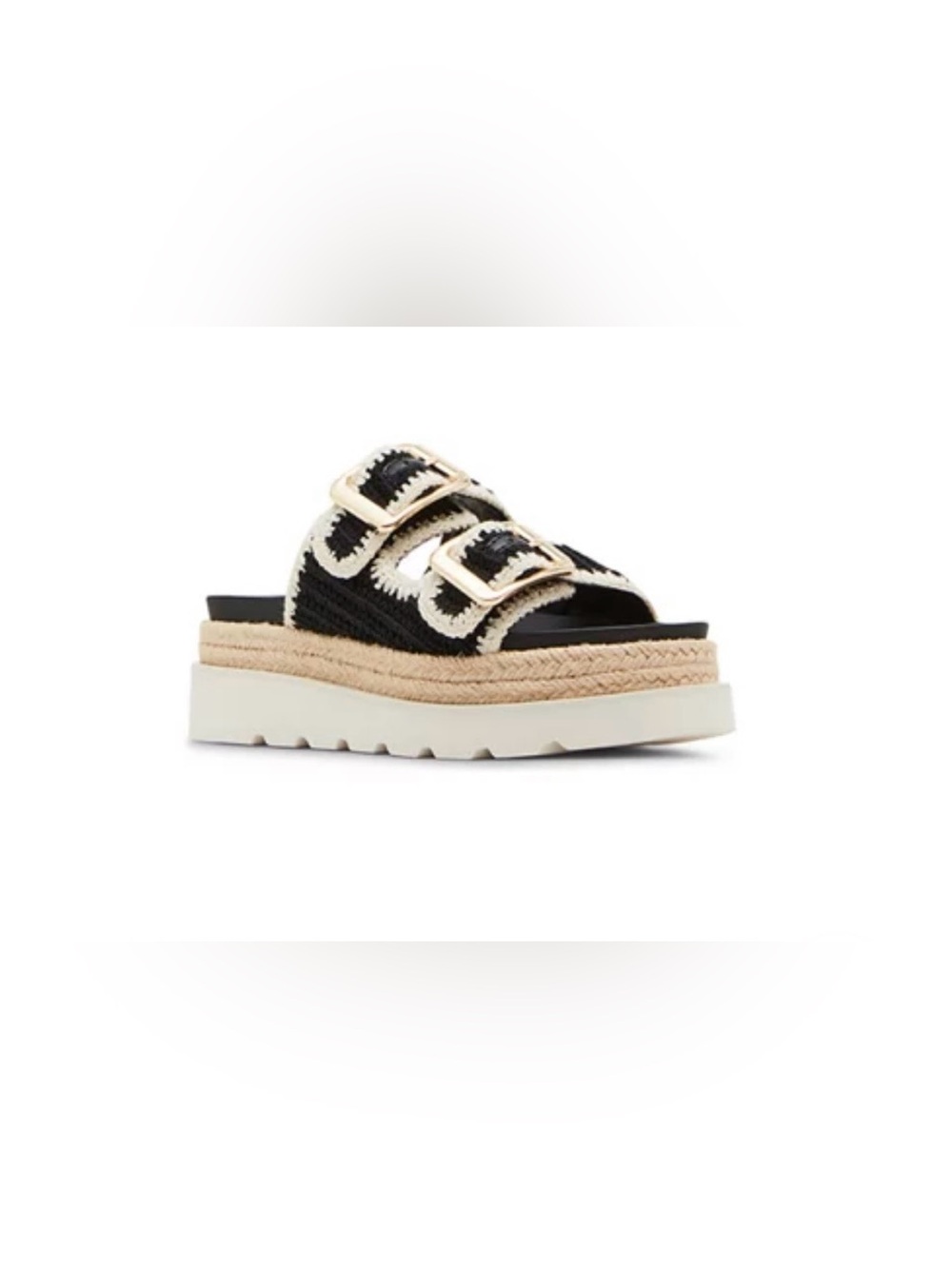 Madden Girl Black and Cream Triple Buckle Slide Mules